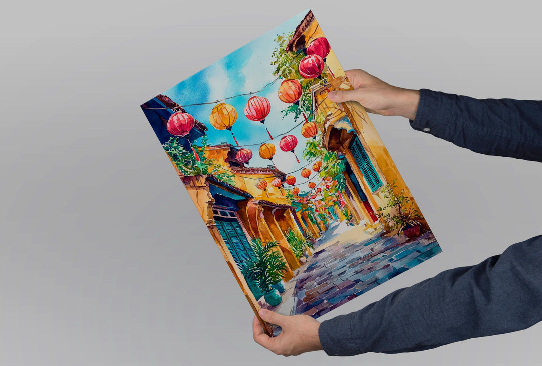 Hoi An Vietnam Watercolor Poster Hoi An Travel Print Lantern City Painting Asia Wall Art Cultural Decor Historic Souvenir