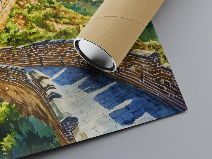 Great Wall of China Watercolor Poster China Travel Print Historic Landscape Painting Asian Wall Art Cultural Decor Souvenir