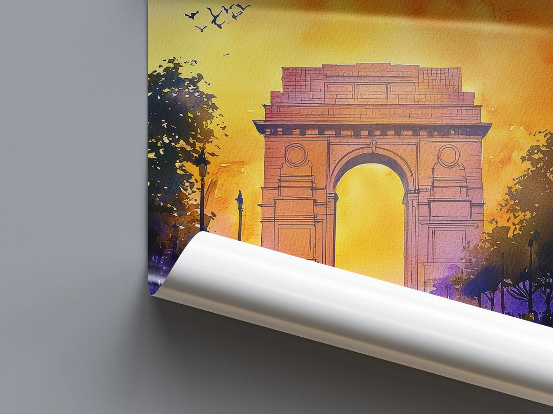 Delhi India Watercolor Poster Delhi Travel Print Indian City Painting Asia Wall Art Cultural Decor Historic Souvenir