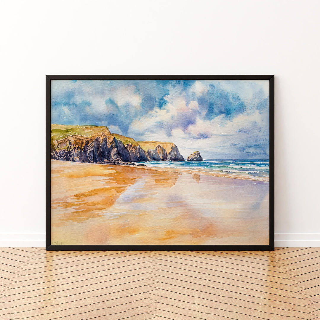 Perranporth Cornwall Watercolor Poster Perranporth Travel Print Coastal Beach Painting Seaside Wall Art UK Decor Souvenir