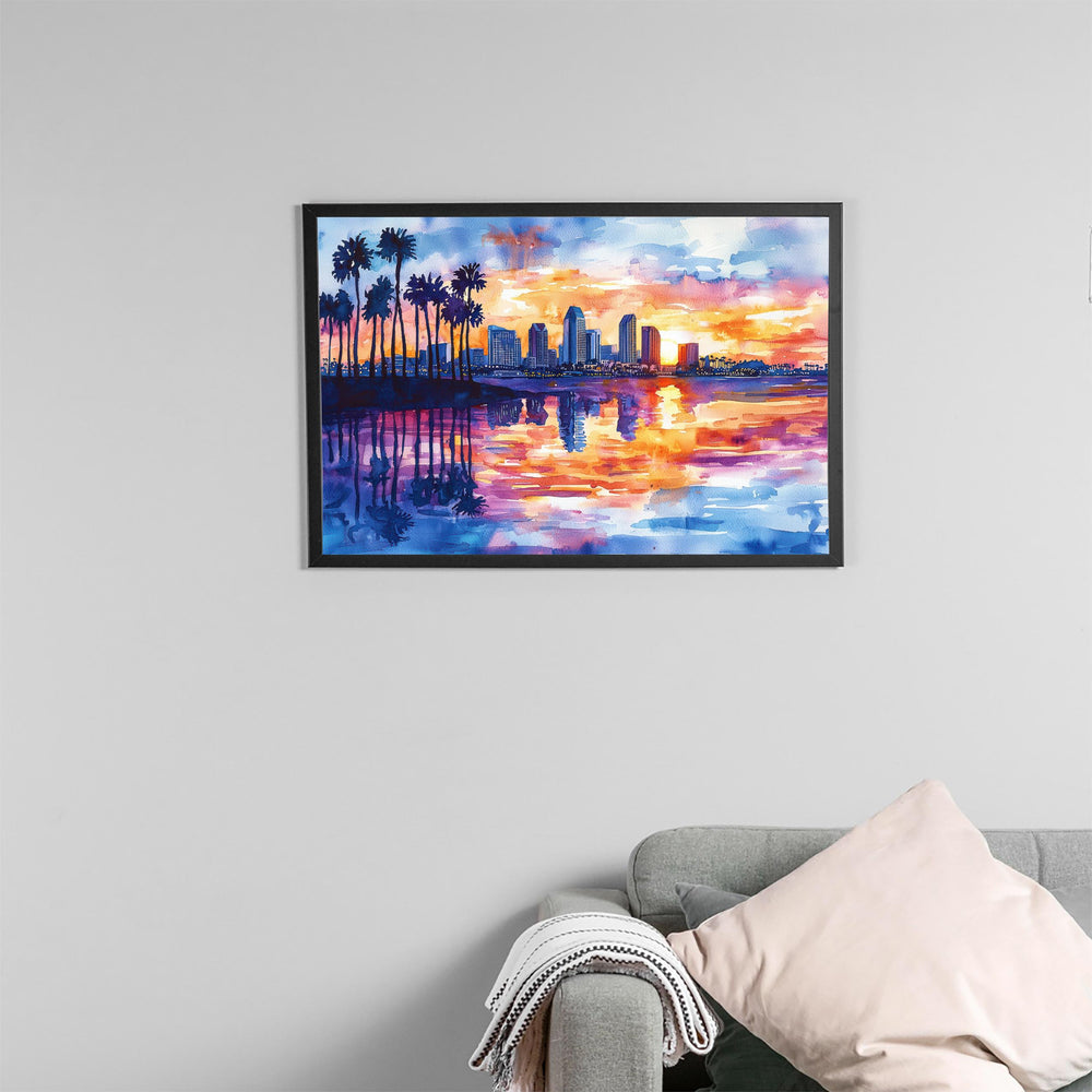 San Diego California Watercolor Poster San Diego Travel Print Coastal City Painting Beach Wall Art USA Ocean Decor Souvenir