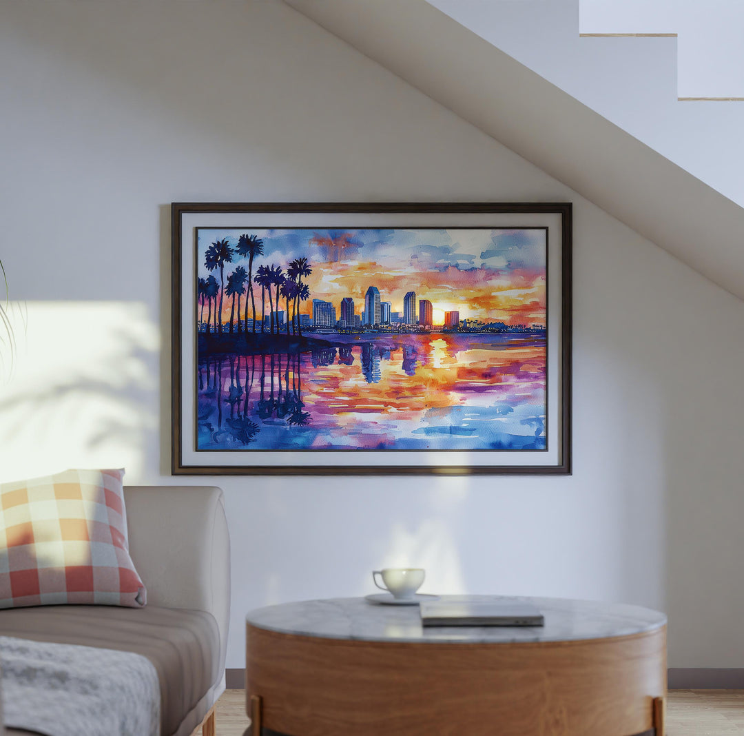 San Diego California Watercolor Poster San Diego Travel Print Coastal City Painting Beach Wall Art USA Ocean Decor Souvenir