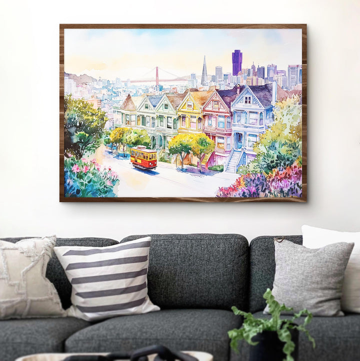 San Francisco California Watercolor Poster San Francisco Travel Print City Skyline Painting Golden Gate Wall Art USA Souvenir