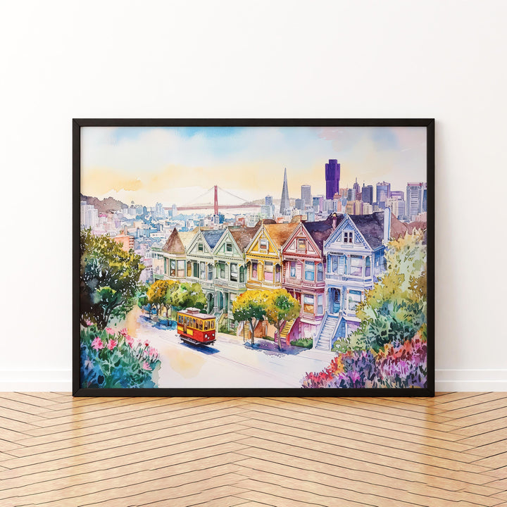 San Francisco California Watercolor Poster San Francisco Travel Print City Skyline Painting Golden Gate Wall Art USA Souvenir