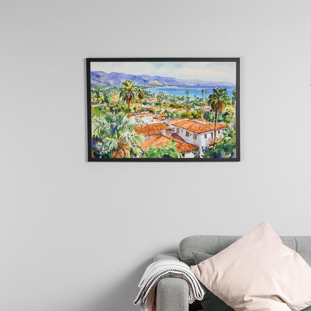 Santa Barbara California Watercolor Poster Santa Barbara Travel Print Coastal City Painting Beach Wall Art USA Souvenir