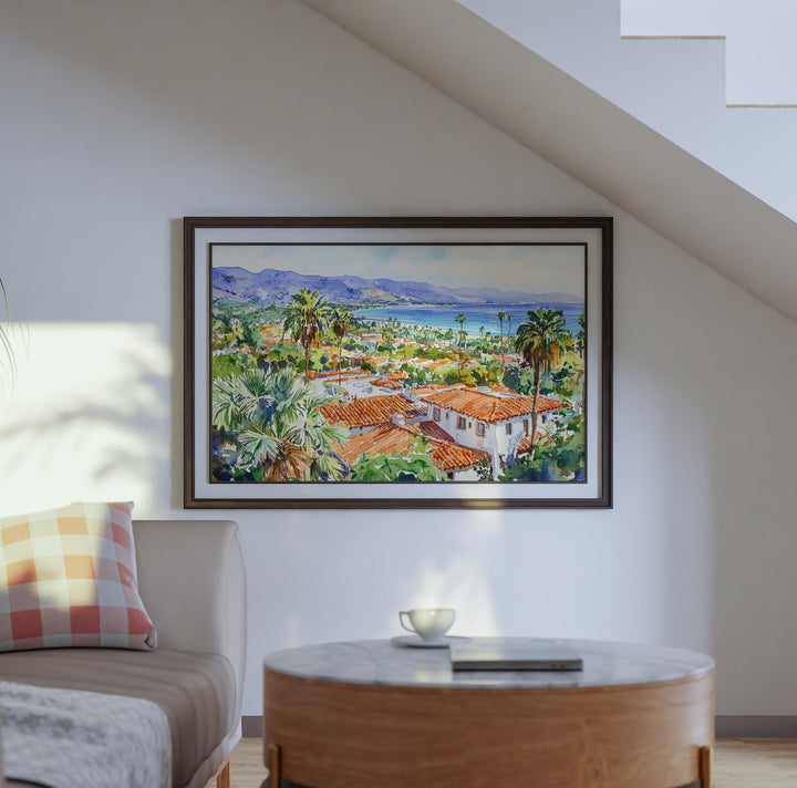 Santa Barbara California Watercolor Poster Santa Barbara Travel Print Coastal City Painting Beach Wall Art USA Souvenir
