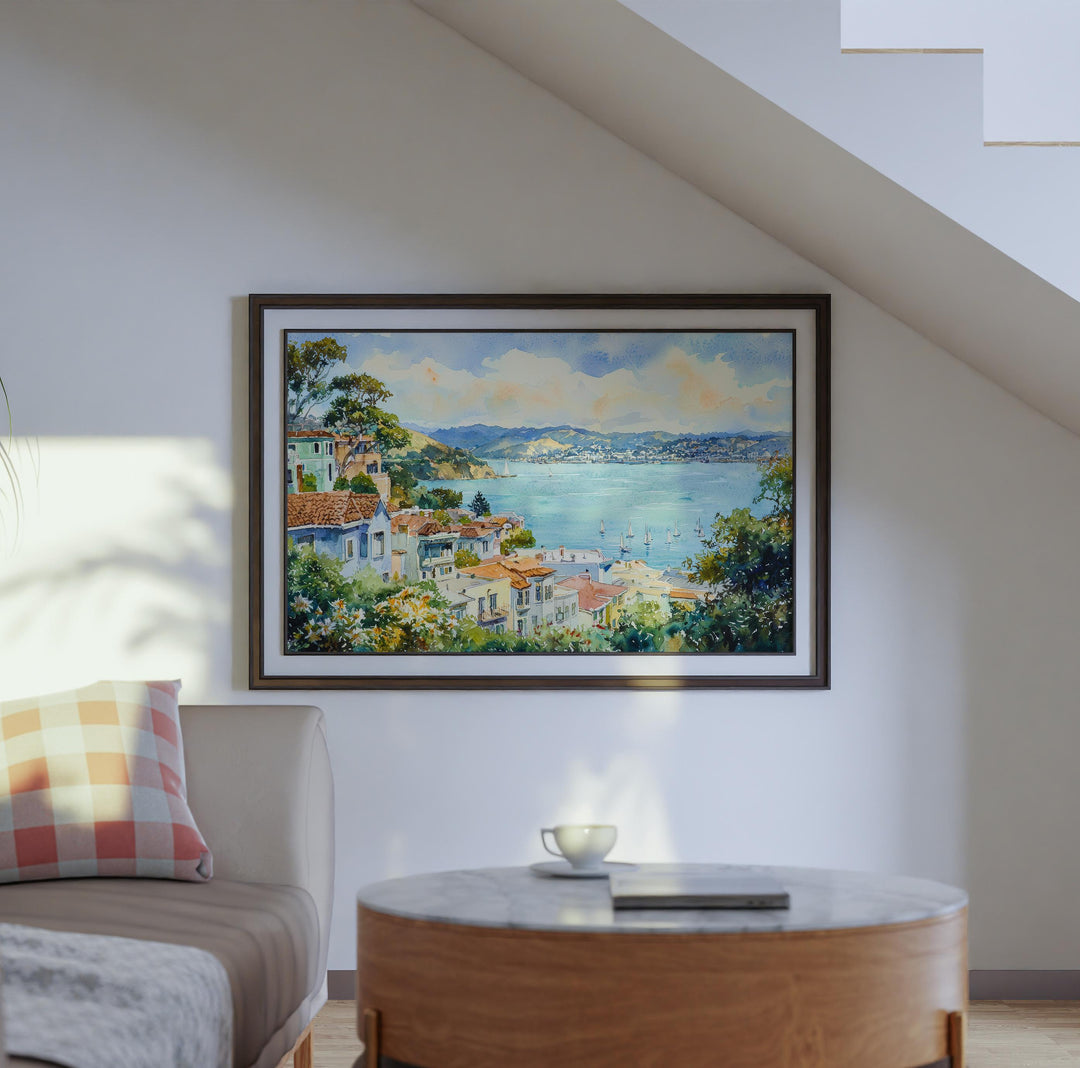 Sausalito California Watercolor Poster Sausalito Travel Print Coastal Town Painting Bay Area Wall Art USA Souvenir