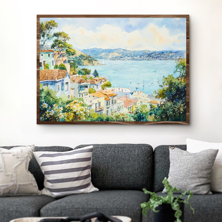 Sausalito California Watercolor Poster Sausalito Travel Print Coastal Town Painting Bay Area Wall Art USA Souvenir