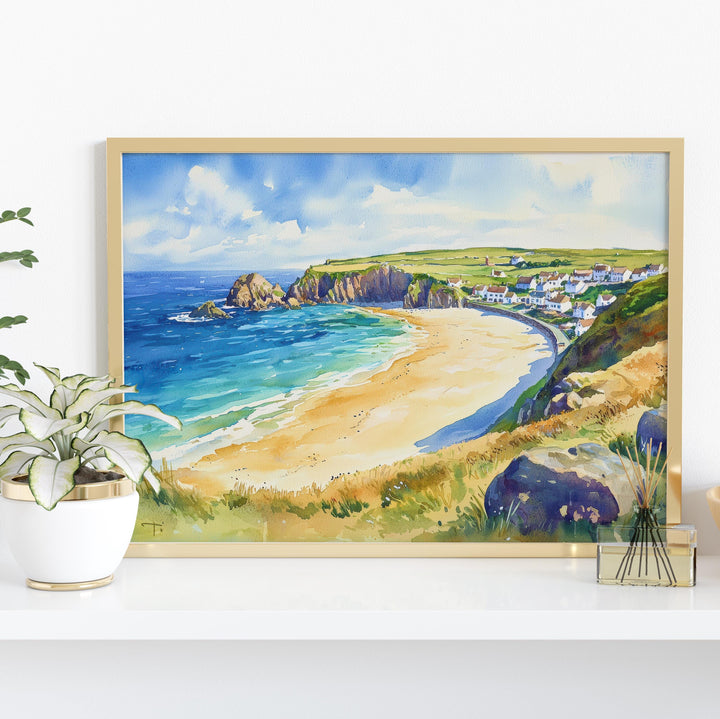 Sennen Cove Cornwall Watercolor Poster Sennen Travel Print Coastal Beach Painting Seaside Wall Art UK Decor Souvenir