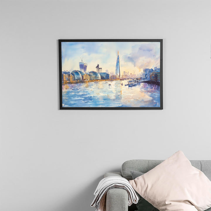 The Shard London Watercolor Poster London Travel Print City Skyline Painting Modern Architecture Wall Art UK Souvenir
