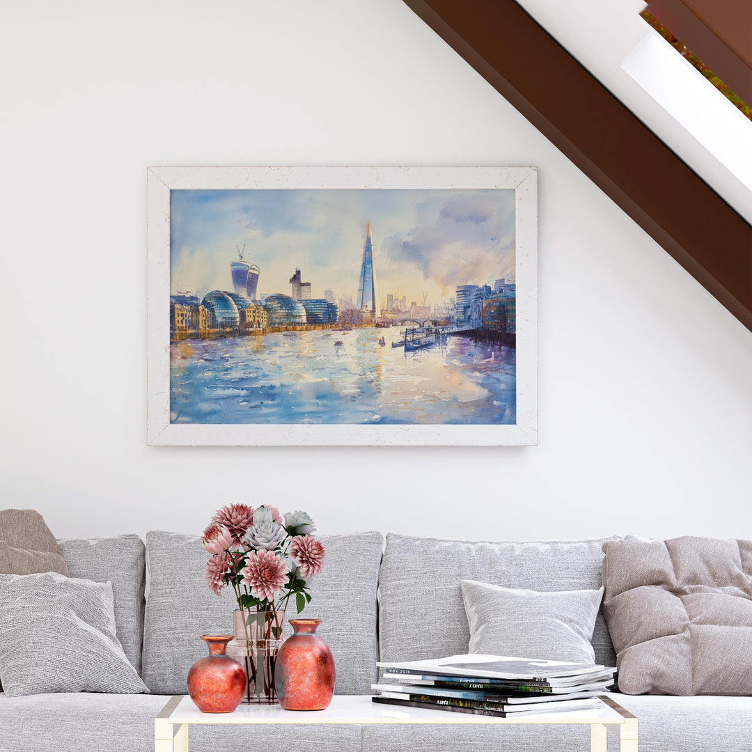 The Shard London Watercolor Poster London Travel Print City Skyline Painting Modern Architecture Wall Art UK Souvenir