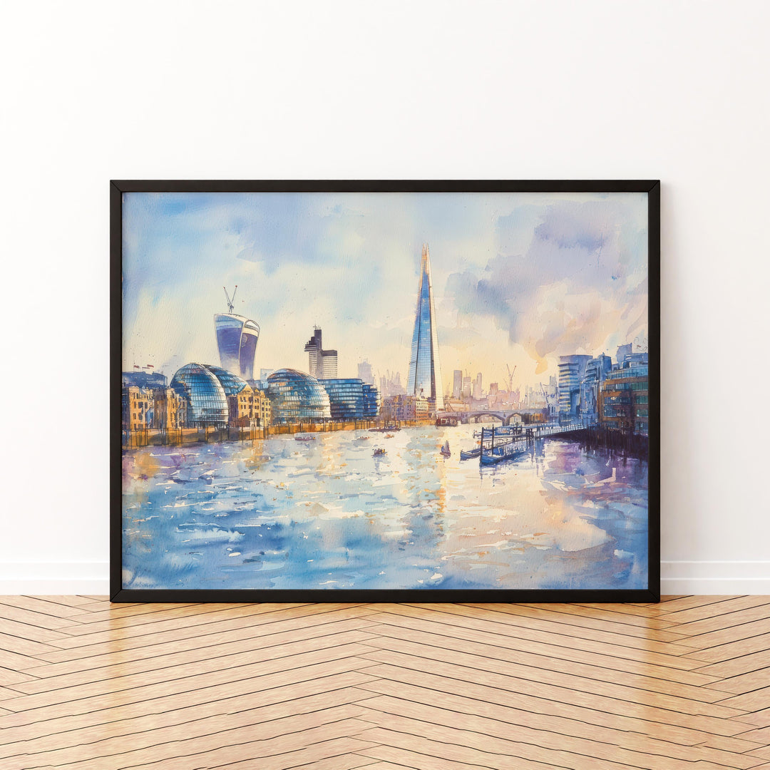 The Shard London Watercolor Poster London Travel Print City Skyline Painting Modern Architecture Wall Art UK Souvenir