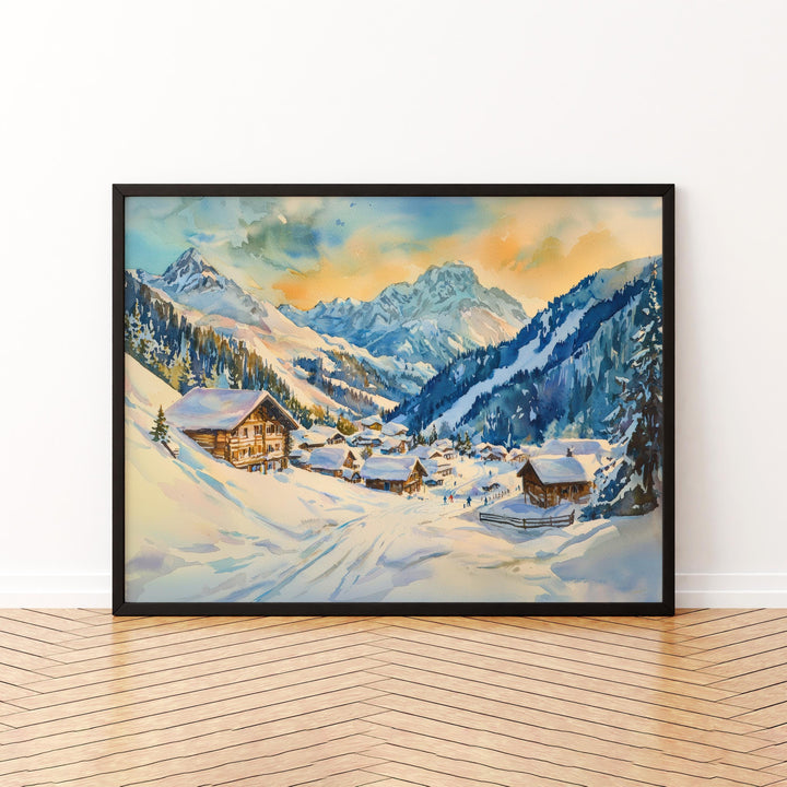 St Anton Austria Watercolor Poster St Anton Travel Print Ski Resort Painting Alpine Village Wall Art Tyrol Decor Souvenir