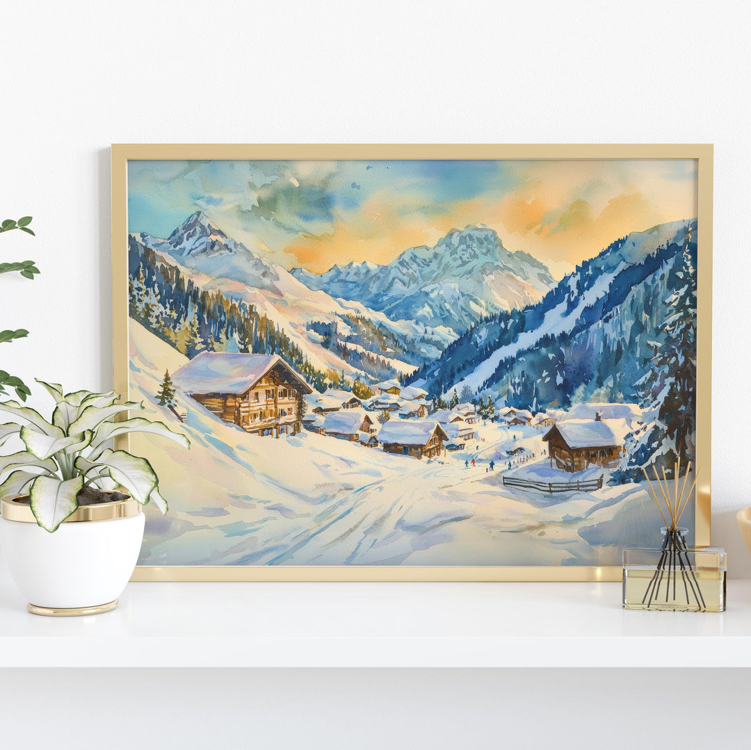 St Anton Austria Watercolor Poster St Anton Travel Print Ski Resort Painting Alpine Village Wall Art Tyrol Decor Souvenir