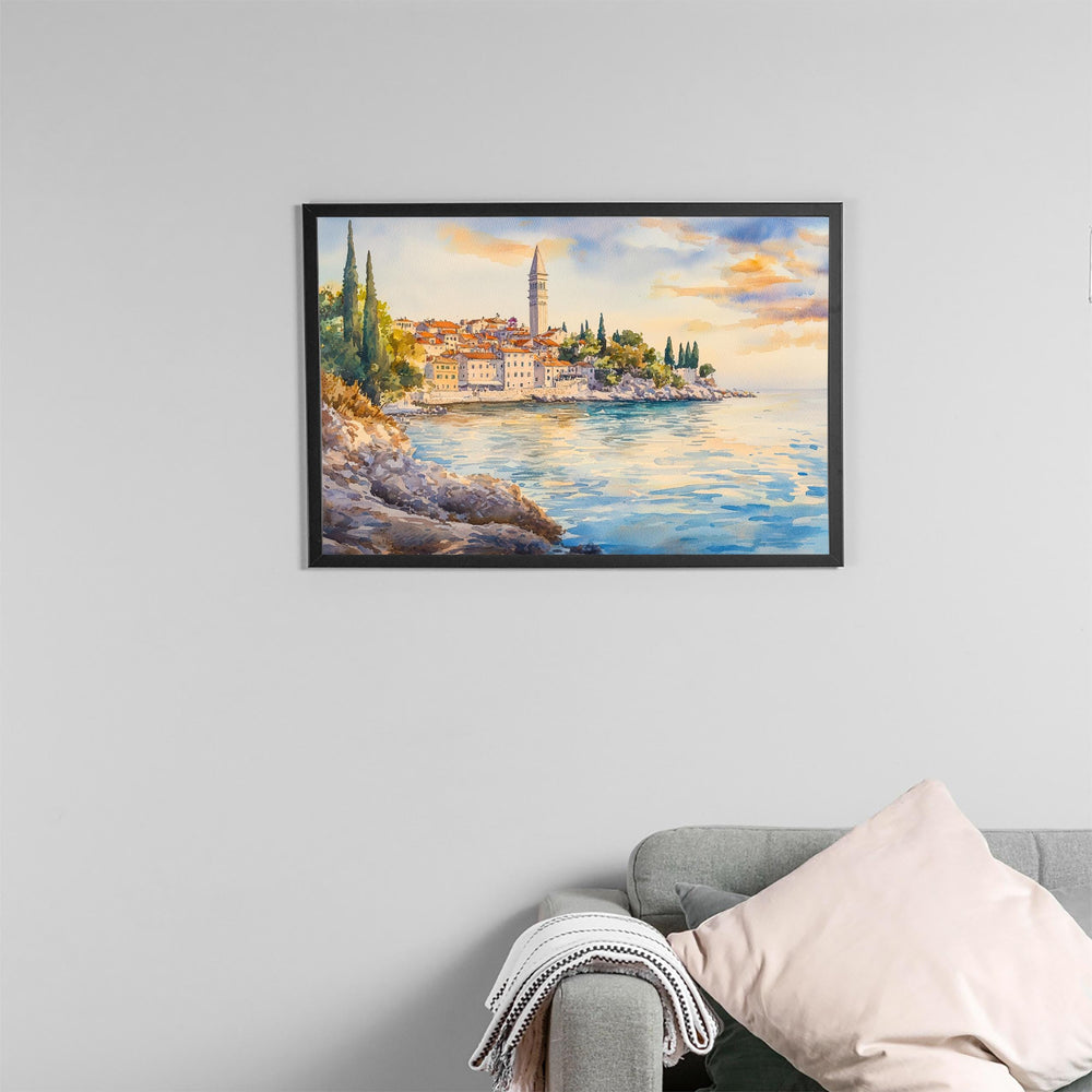 Rovinj Watercolor Travel Poster Old Town Coastal Art Print Croatia Wall Decor Charming Gift for Art Lovers Istria Travel Art