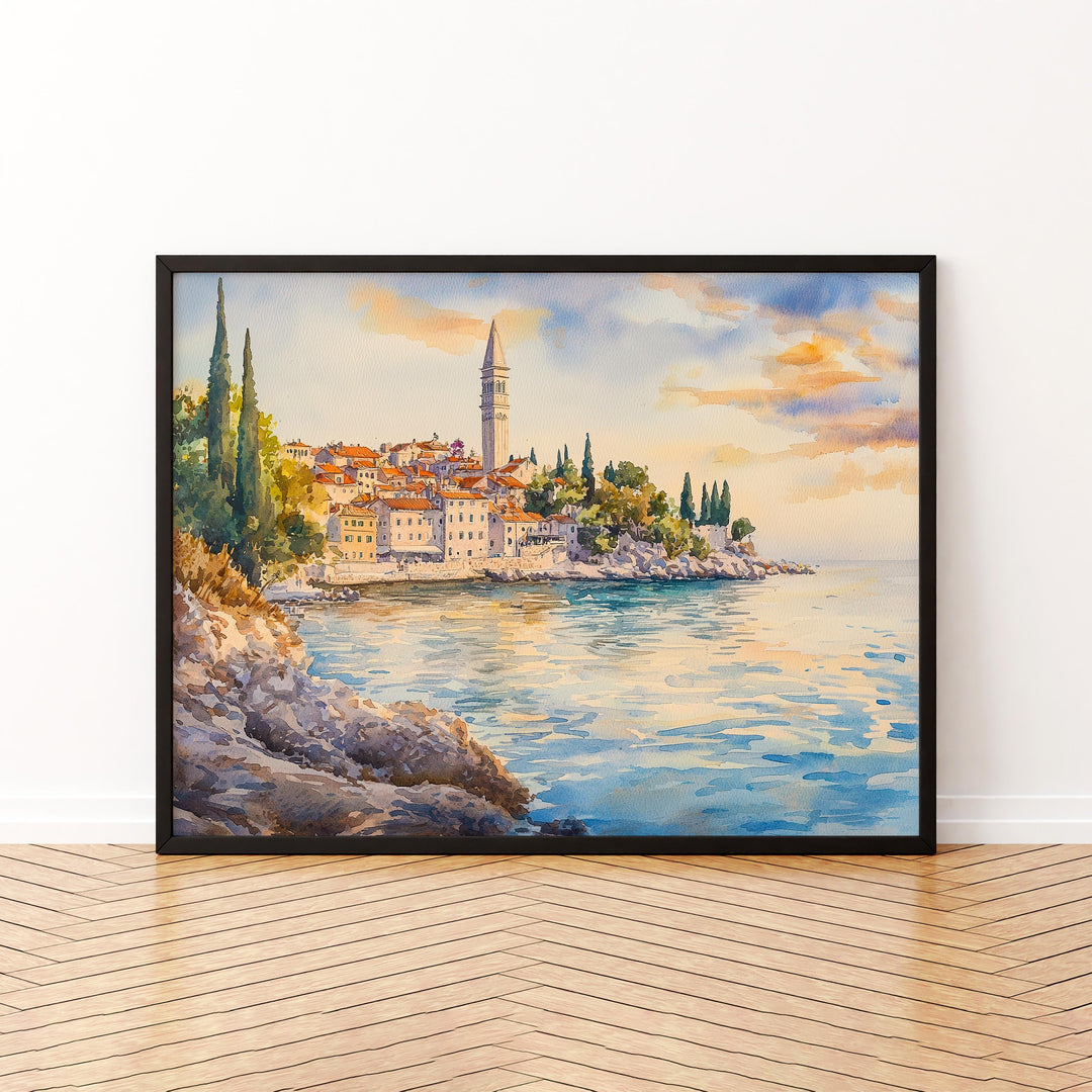Rovinj Watercolor Travel Poster Old Town Coastal Art Print Croatia Wall Decor Charming Gift for Art Lovers Istria Travel Art