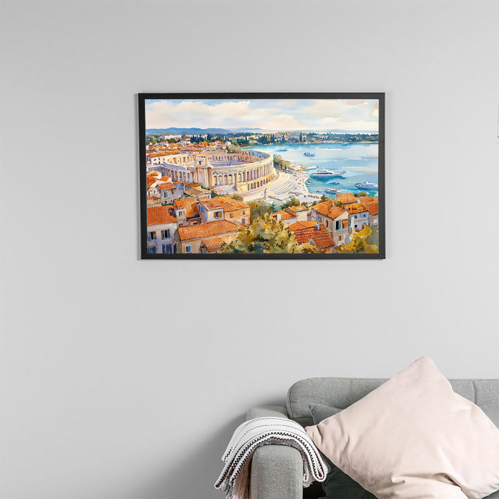 Pula Watercolor Travel Poster Roman Amphitheater Art Print Croatia Wall Decor Istria Gift For History Lovers Croatia Wall Art