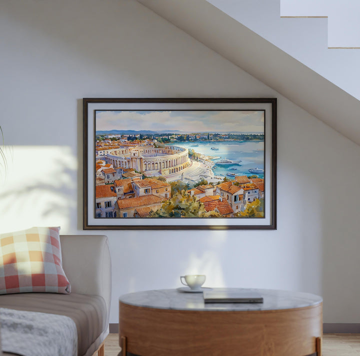 Pula Watercolor Travel Poster Roman Amphitheater Art Print Croatia Wall Decor Istria Gift For History Lovers Croatia Wall Art