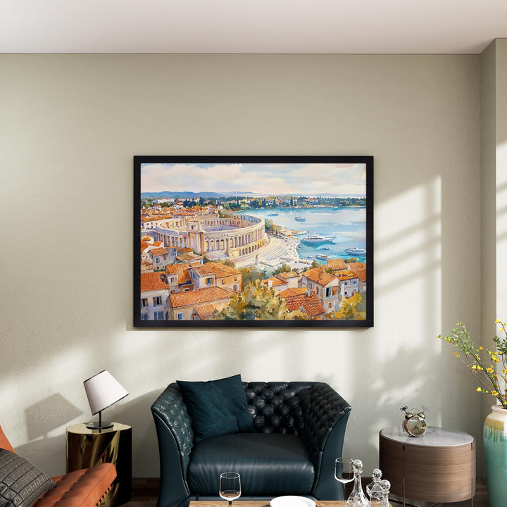 Pula Watercolor Travel Poster Roman Amphitheater Art Print Croatia Wall Decor Istria Gift For History Lovers Croatia Wall Art