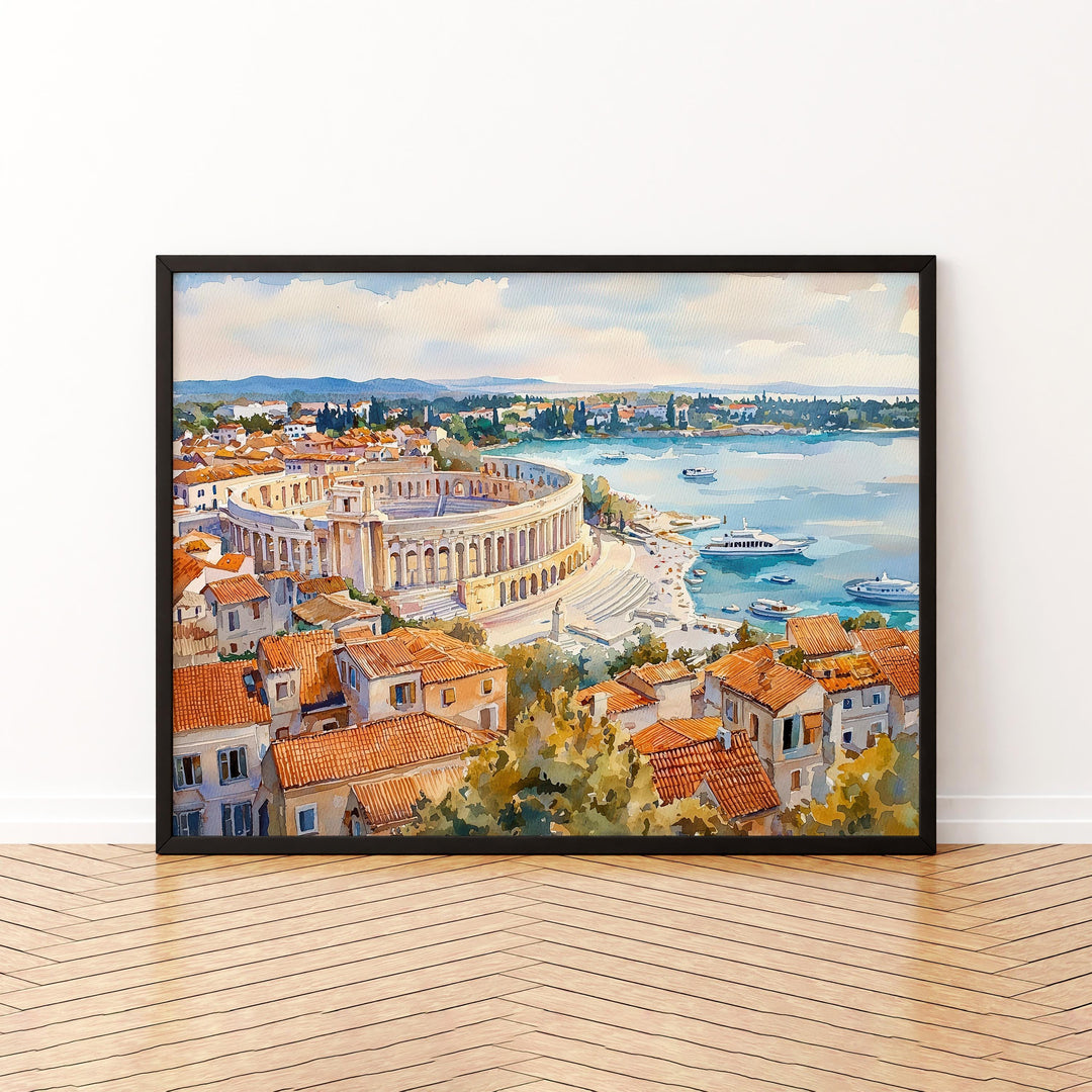 Pula Watercolor Travel Poster Roman Amphitheater Art Print Croatia Wall Decor Istria Gift For History Lovers Croatia Wall Art