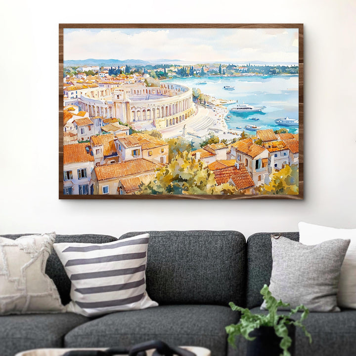 Pula Watercolor Travel Poster Roman Amphitheater Art Print Croatia Wall Decor Istria Gift For History Lovers Croatia Wall Art