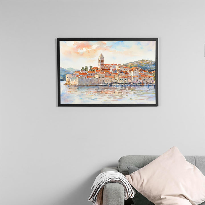 Korčula watercolor poster Wall Art Korčula Wall Hanging Home Décor Korčula Gift Art Lovers Croatia Wall Art