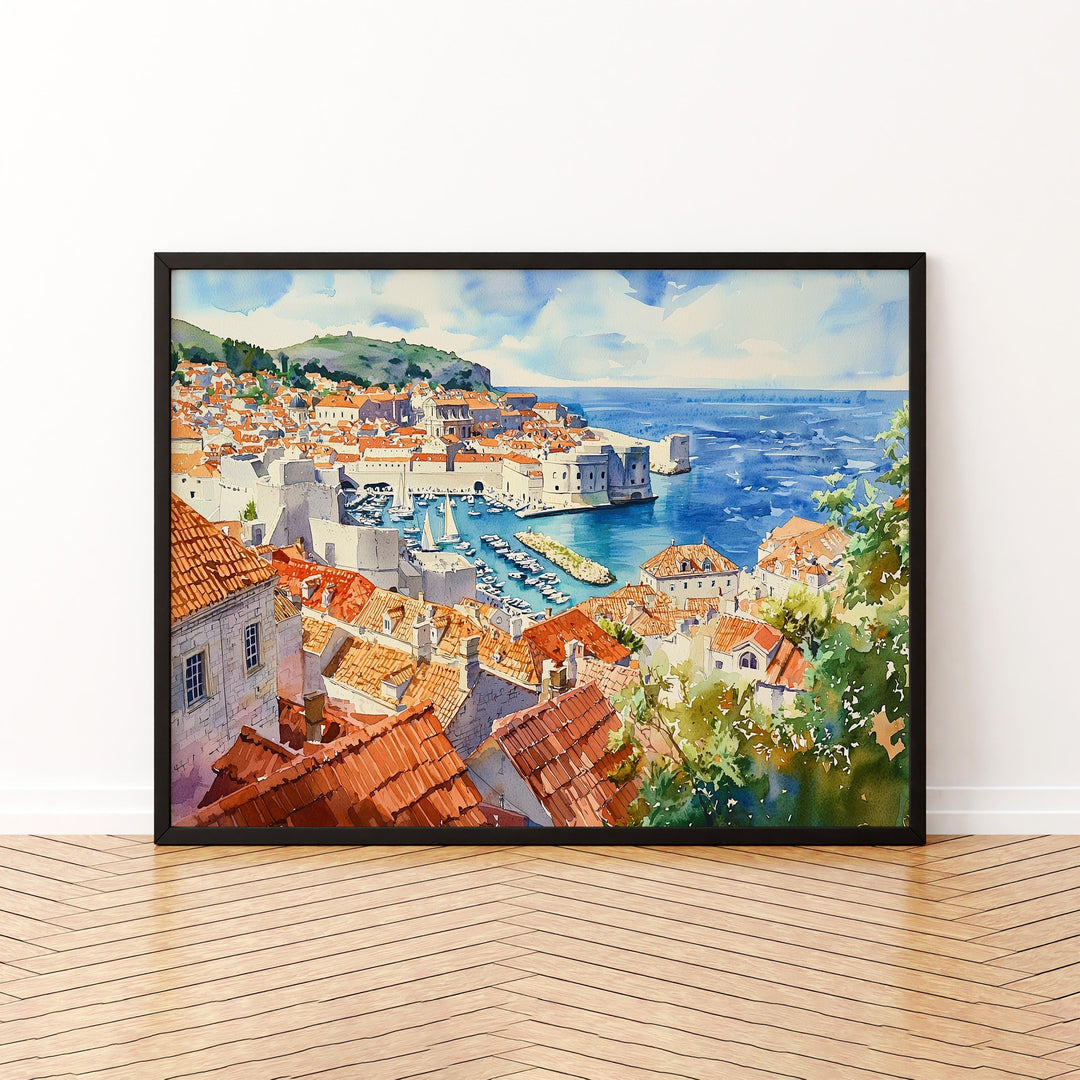 Dubrovnik Watercolor Poster Old City Wall Art Croatia Travel Print Home Decor Gift for Art and Europe Lovers