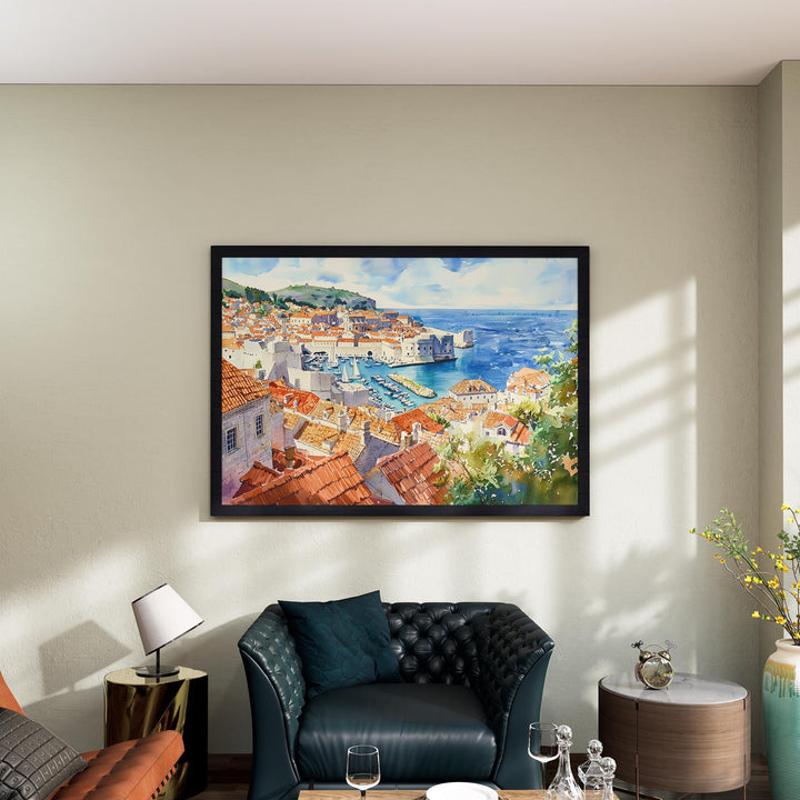 Dubrovnik Watercolor Poster Old City Wall Art Croatia Travel Print Home Decor Gift for Art and Europe Lovers