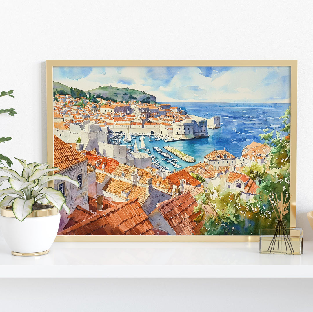Dubrovnik Watercolor Poster Old City Wall Art Croatia Travel Print Home Decor Gift for Art and Europe Lovers