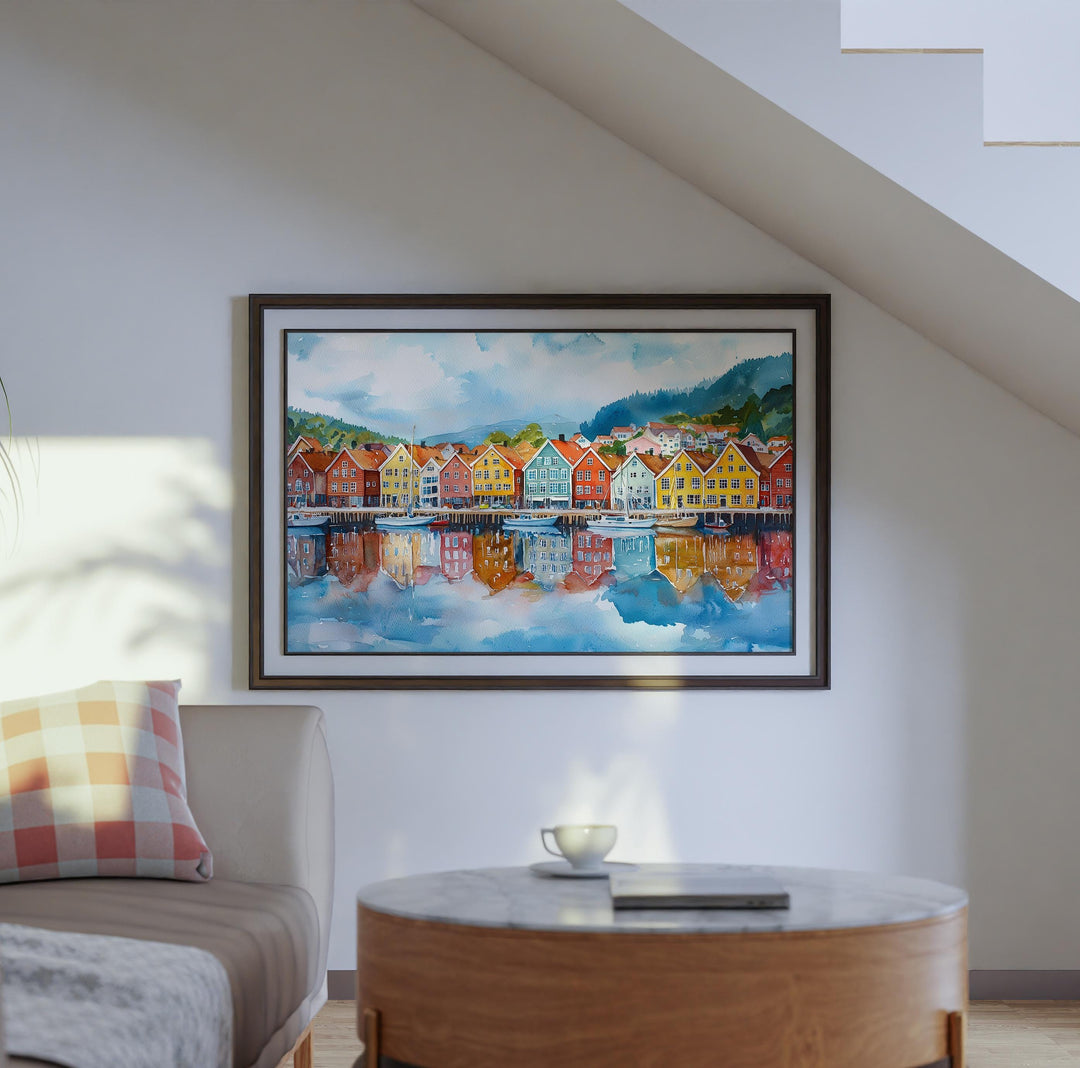 Bergen watercolor poster Wall Art Bergen Wall Hanging Home Décor Bergen Gift Art Lovers Norway Wall Art
