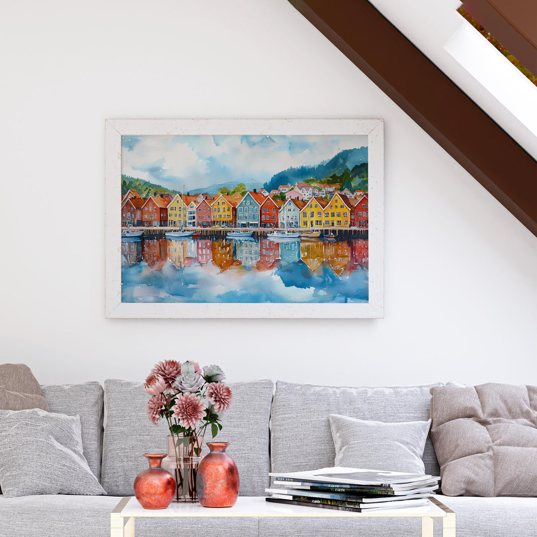 Bergen watercolor poster Wall Art Bergen Wall Hanging Home Décor Bergen Gift Art Lovers Norway Wall Art