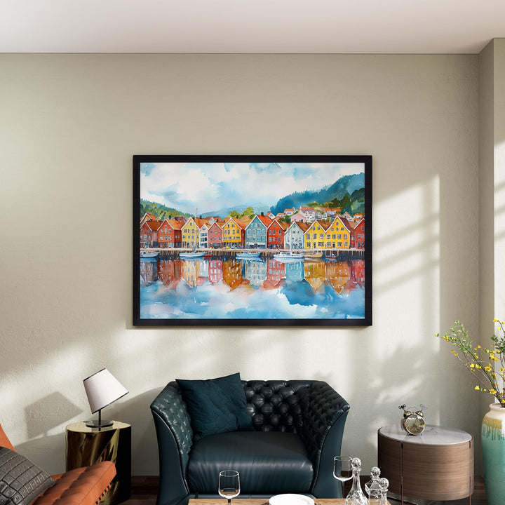 Bergen watercolor poster Wall Art Bergen Wall Hanging Home Décor Bergen Gift Art Lovers Norway Wall Art