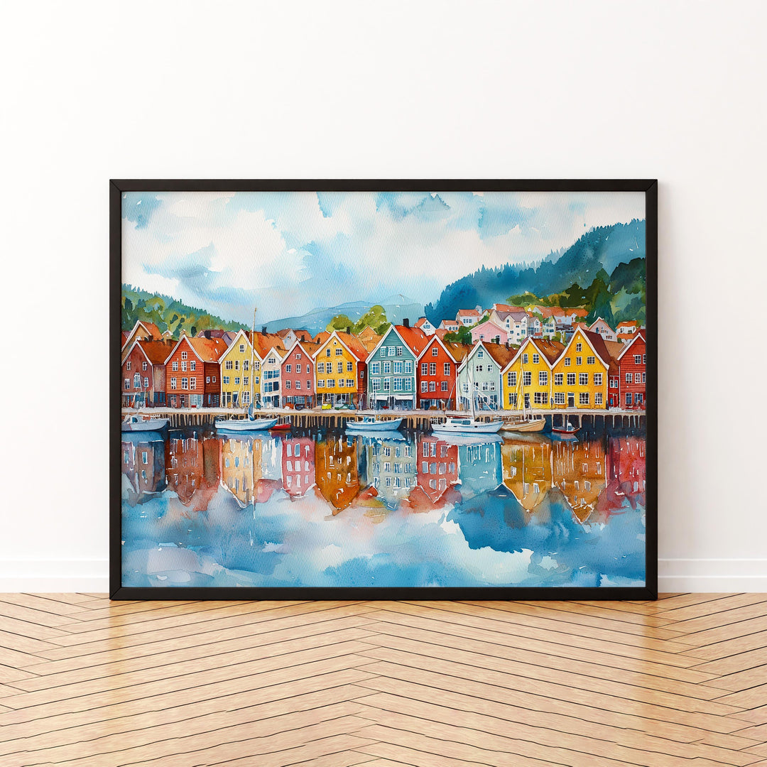 Bergen watercolor poster Wall Art Bergen Wall Hanging Home Décor Bergen Gift Art Lovers Norway Wall Art