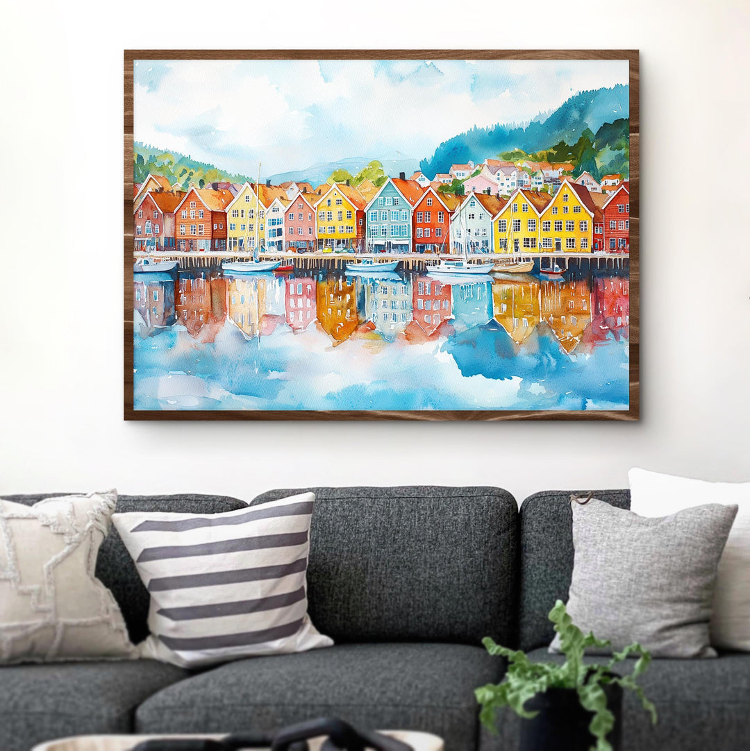 Bergen watercolor poster Wall Art Bergen Wall Hanging Home Décor Bergen Gift Art Lovers Norway Wall Art
