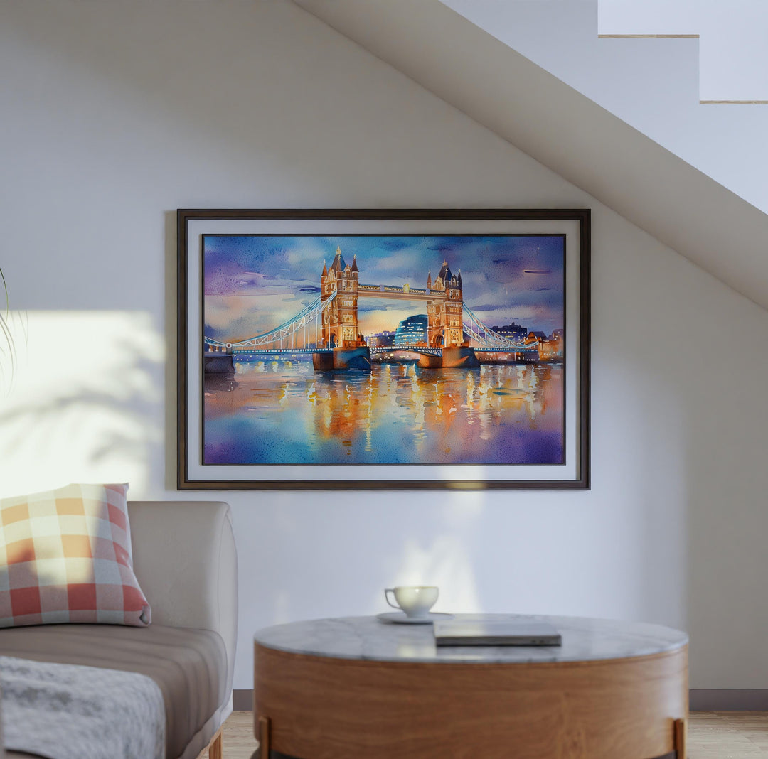 Tower Bridge London Watercolor Poster London Travel Print Landmark Painting City Skyline Wall Art UK Decor Souvenir