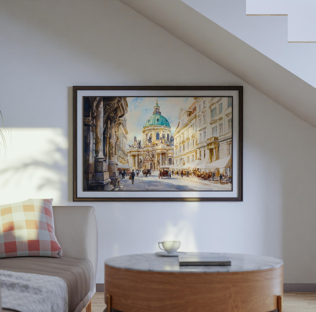 Vienna Austria Watercolor Poster Vienna Travel Print Cityscape Painting European Wall Art Historic Architecture Decor Souvenir