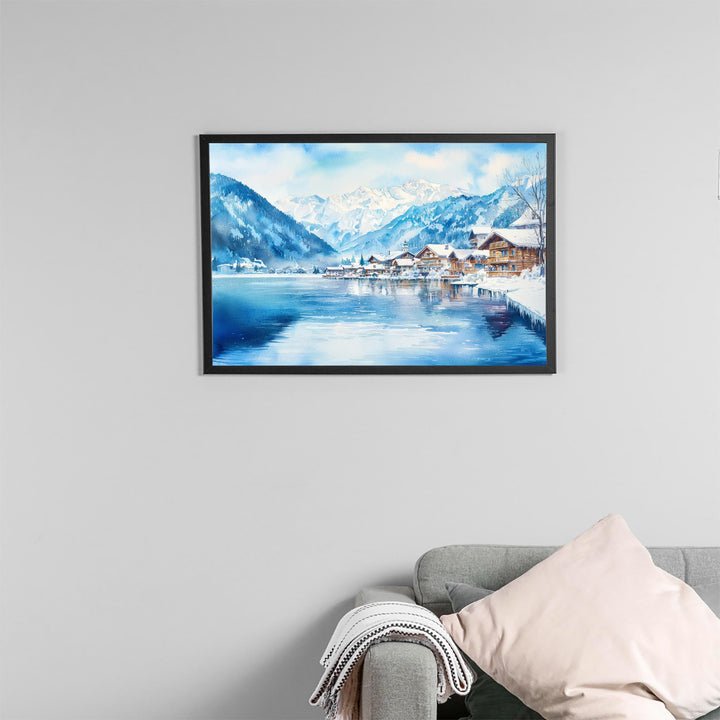 Zell am See Austria Watercolor Poster Zell am See Travel Print Lake Painting Alpine Landscape Wall Art Europe Souvenir