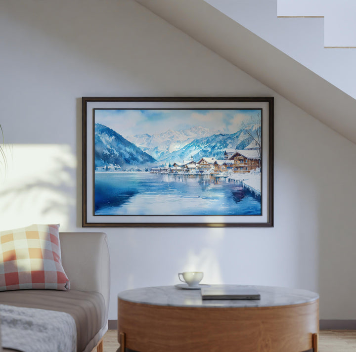 Zell am See Austria Watercolor Poster Zell am See Travel Print Lake Painting Alpine Landscape Wall Art Europe Souvenir
