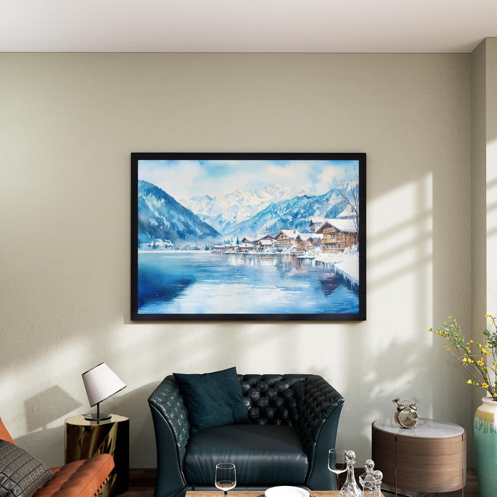 Zell am See Austria Watercolor Poster Zell am See Travel Print Lake Painting Alpine Landscape Wall Art Europe Souvenir