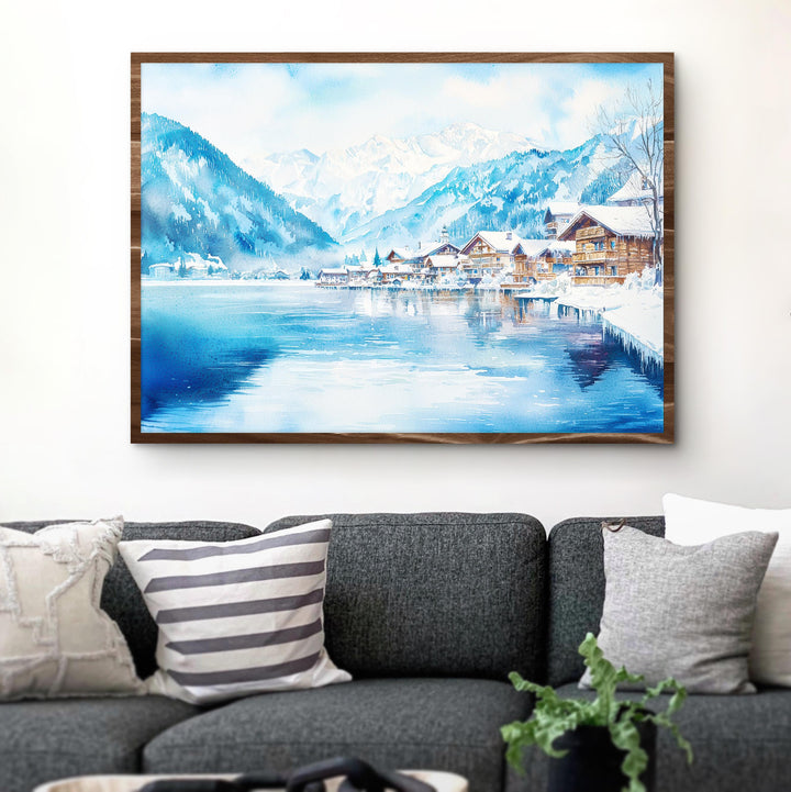 Zell am See Austria Watercolor Poster Zell am See Travel Print Lake Painting Alpine Landscape Wall Art Europe Souvenir