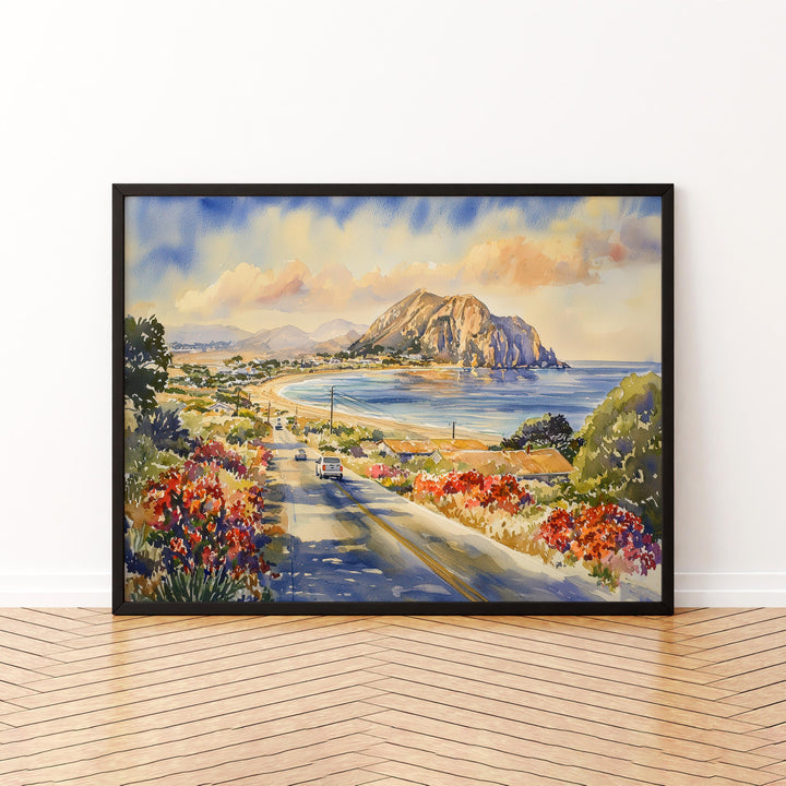 Morro Bay California Watercolor Poster Morro Bay Travel Print Coastal Town Painting Ocean Wall Art USA Decor Souvenir