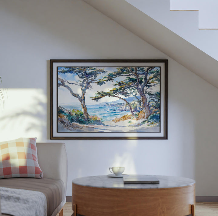 Monterey Bay California Watercolor Poster Monterey Travel Print Coastal City Painting Ocean Wall Art USA Decor Souvenir