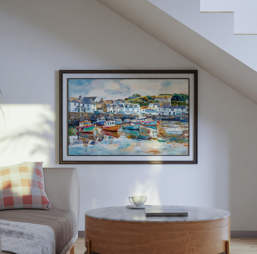 Mevagissey Cornwall Watercolor Poster Mevagissey Travel Print Harbour Village Painting Seaside Wall Art UK Decor Souvenir