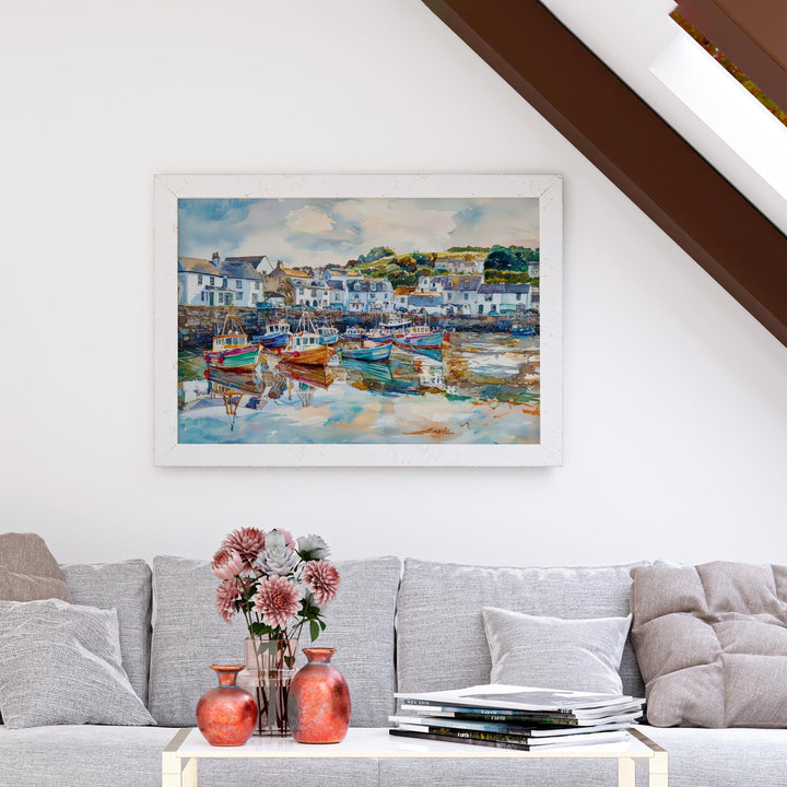 Mevagissey Cornwall Watercolor Poster Mevagissey Travel Print Harbour Village Painting Seaside Wall Art UK Decor Souvenir