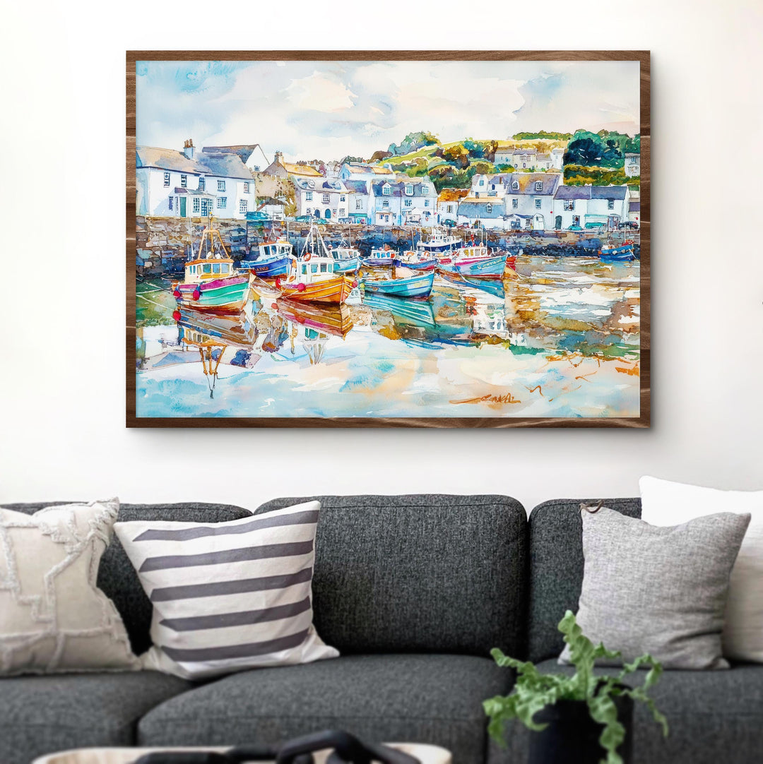 Mevagissey Cornwall Watercolor Poster Mevagissey Travel Print Harbour Village Painting Seaside Wall Art UK Decor Souvenir