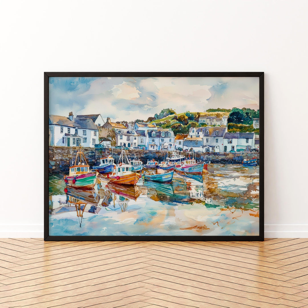 Mevagissey Cornwall Watercolor Poster Mevagissey Travel Print Harbour Village Painting Seaside Wall Art UK Decor Souvenir