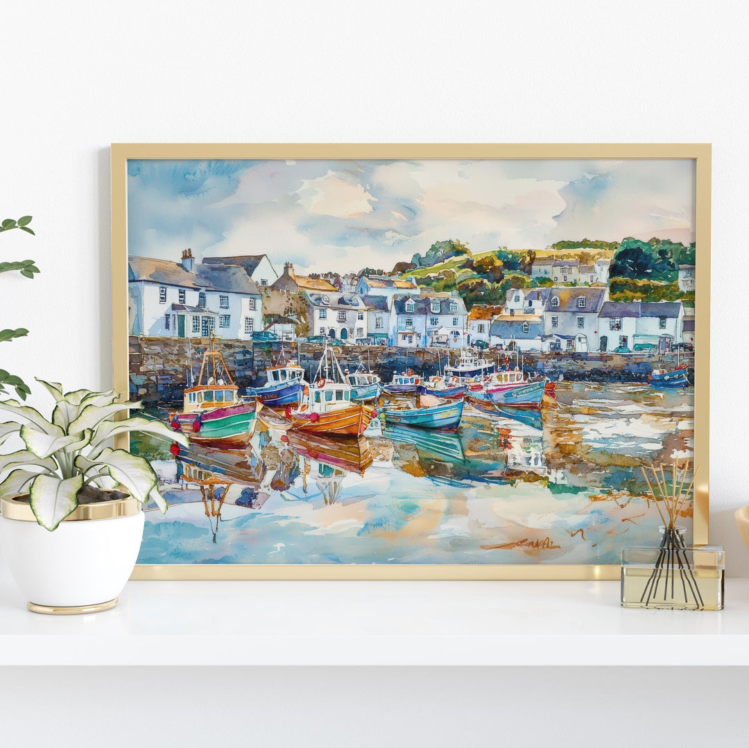 Mevagissey Cornwall Watercolor Poster Mevagissey Travel Print Harbour Village Painting Seaside Wall Art UK Decor Souvenir