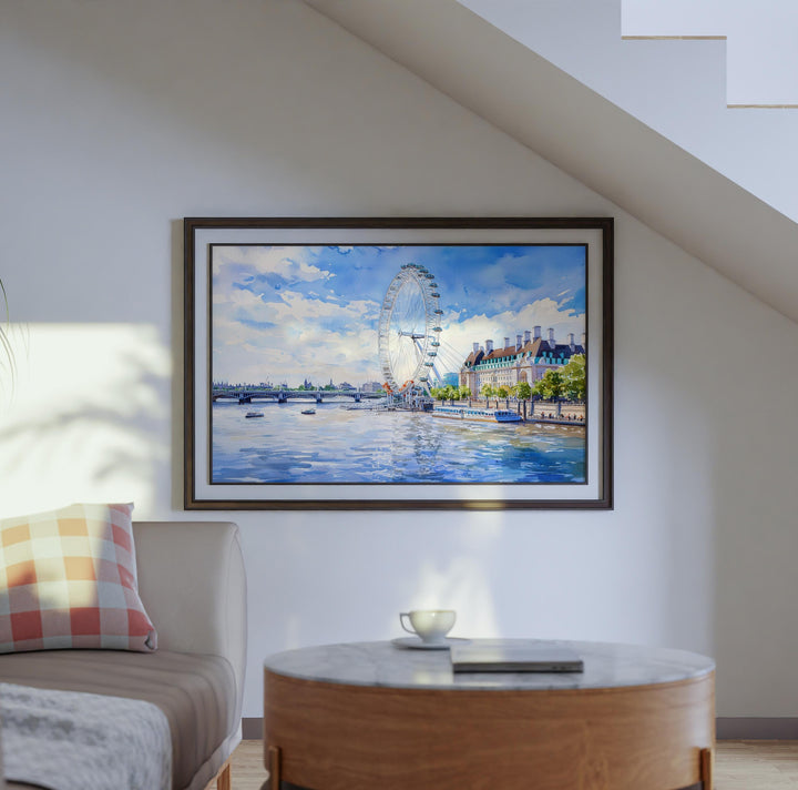 London Eye Watercolor Poster London Travel Print Ferris Wheel Painting City Landmark Wall Art UK Decor Souvenir