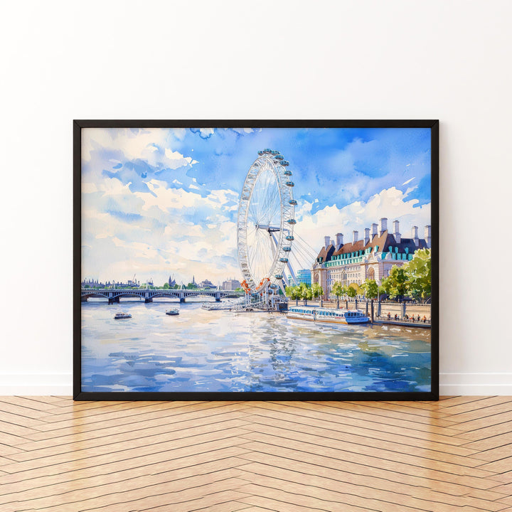 London Eye Watercolor Poster London Travel Print Ferris Wheel Painting City Landmark Wall Art UK Decor Souvenir