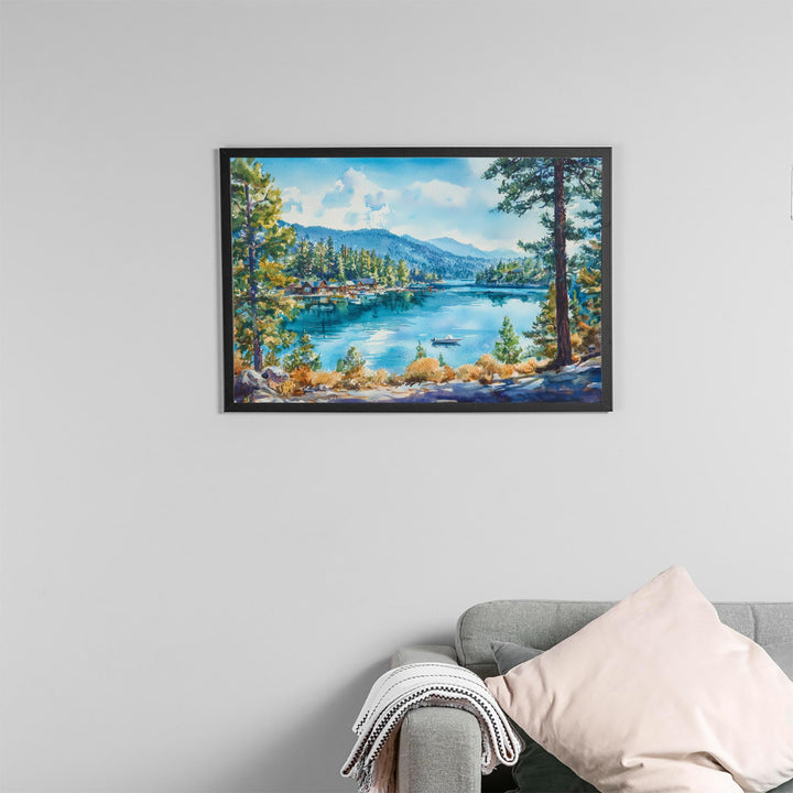 Lake Arrowhead California Watercolor Poster Lake Arrowhead Travel Print Mountain Lake Painting Nature Wall Art USA Souvenir